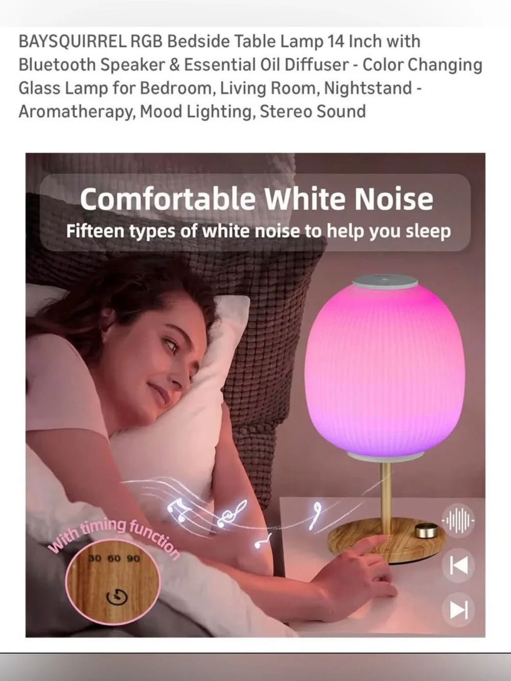 Table lamp Bluetooth speaker & essential oil diffuser color changing 14” NIOB